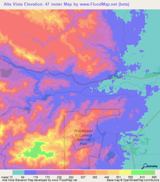 Alta Vista,Belize Elevation Map