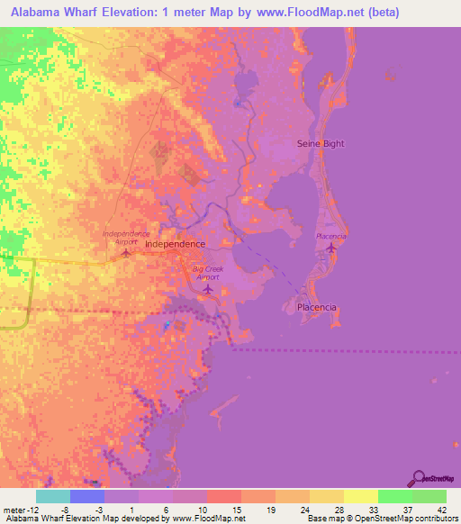 Alabama Wharf,Belize Elevation Map