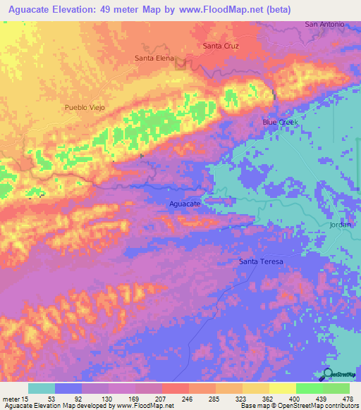 Aguacate,Belize Elevation Map