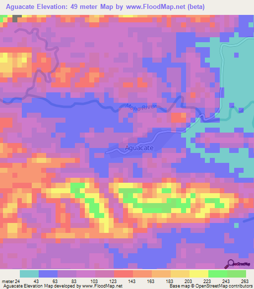 Aguacate,Belize Elevation Map