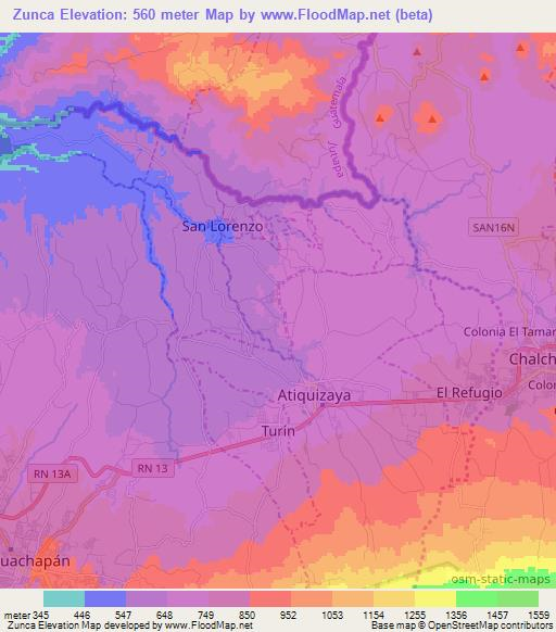 Zunca,El Salvador Elevation Map
