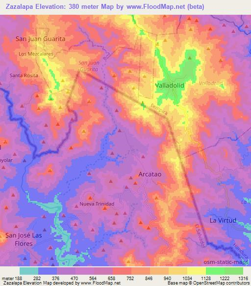 Zazalapa,El Salvador Elevation Map