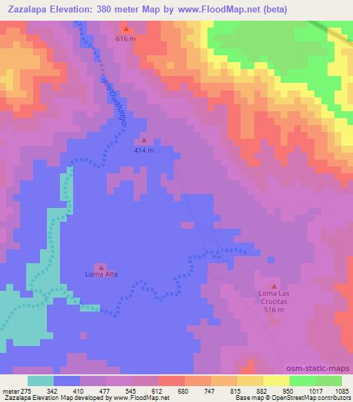 Zazalapa,El Salvador Elevation Map