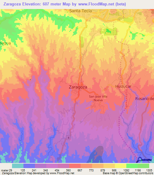 Zaragoza,El Salvador Elevation Map
