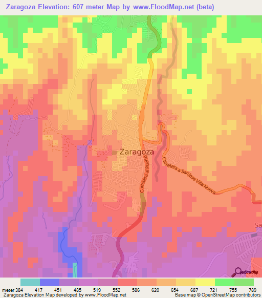 Zaragoza,El Salvador Elevation Map