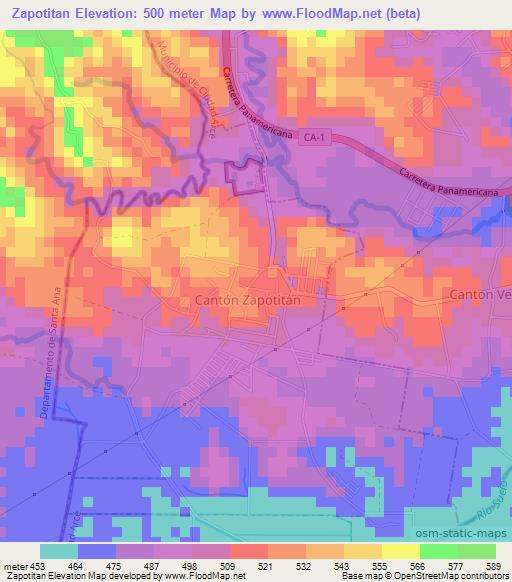 Zapotitan,El Salvador Elevation Map
