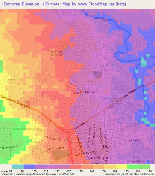 Zamoran,El Salvador Elevation Map