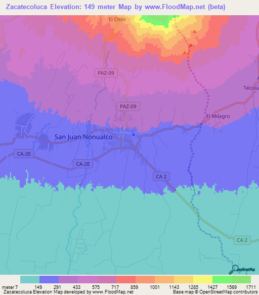 Zacatecoluca,El Salvador Elevation Map