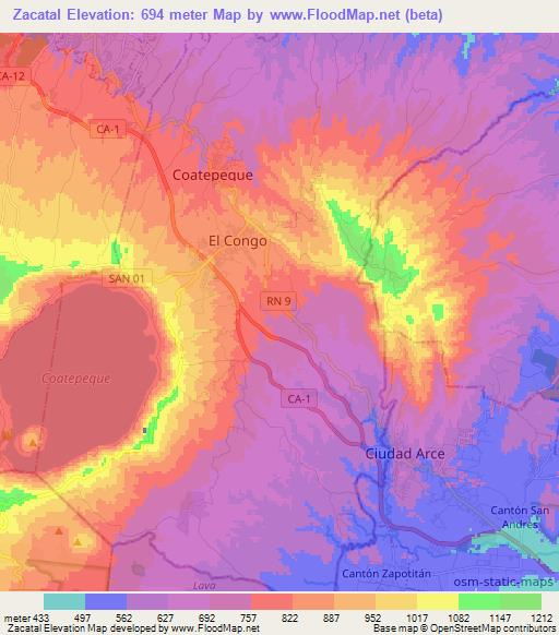 Zacatal,El Salvador Elevation Map