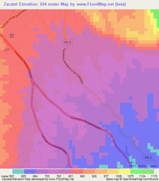 Zacatal,El Salvador Elevation Map