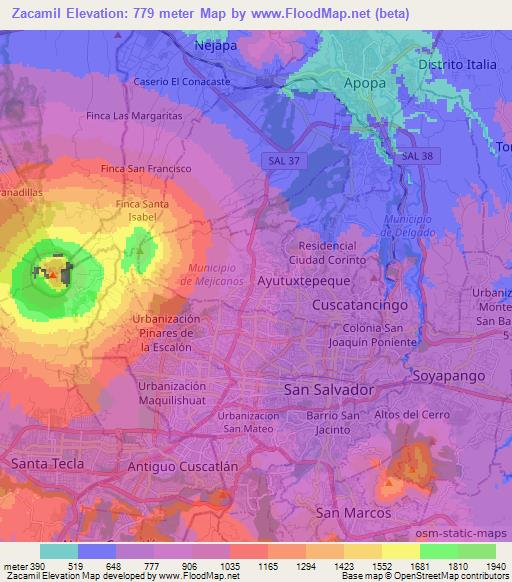 Zacamil,El Salvador Elevation Map
