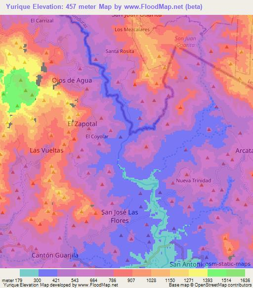 Yurique,El Salvador Elevation Map
