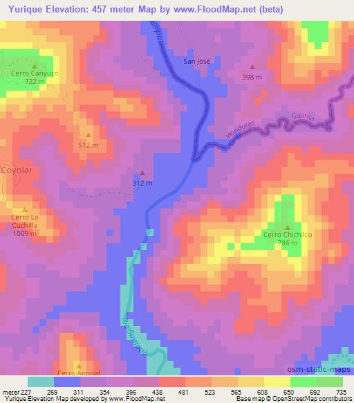 Yurique,El Salvador Elevation Map
