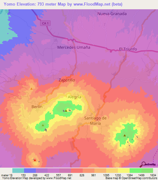 Yomo,El Salvador Elevation Map
