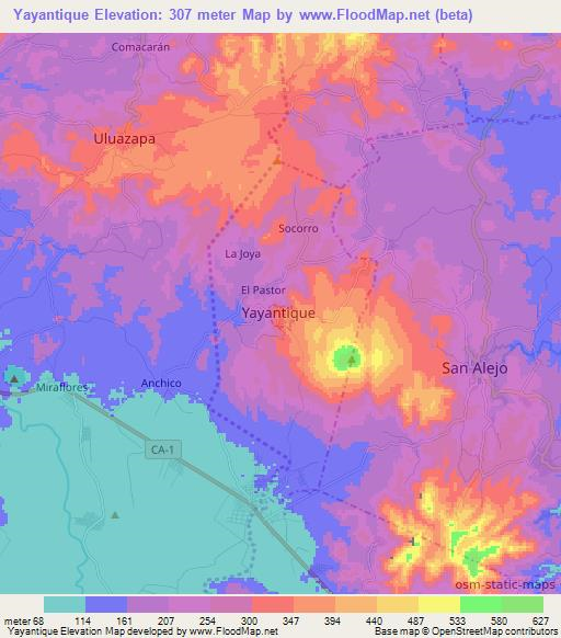 Yayantique,El Salvador Elevation Map