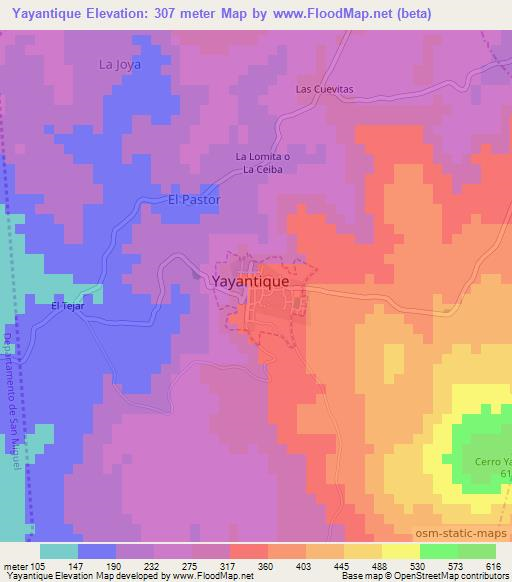 Yayantique,El Salvador Elevation Map