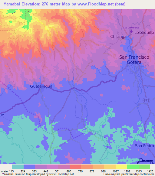 Yamabal,El Salvador Elevation Map