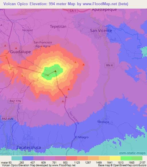 Volcan Opico,El Salvador Elevation Map