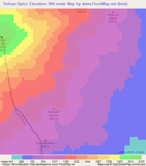 Volcan Opico,El Salvador Elevation Map