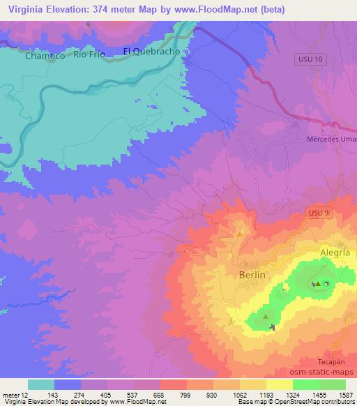 Virginia,El Salvador Elevation Map