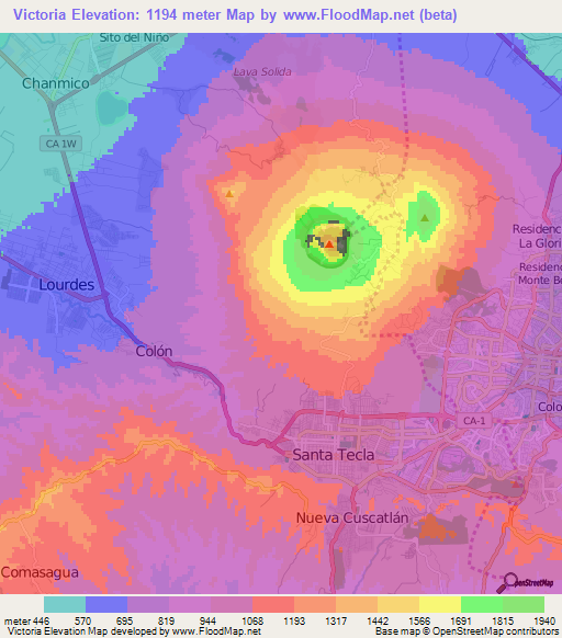 Victoria,El Salvador Elevation Map