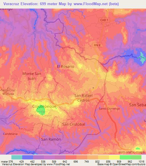 Veracruz,El Salvador Elevation Map