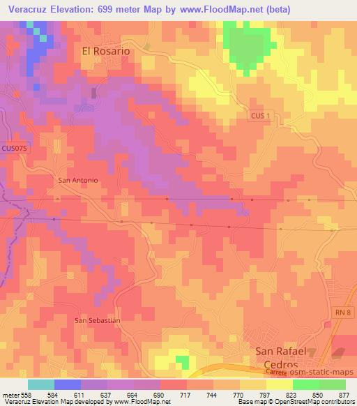 Veracruz,El Salvador Elevation Map
