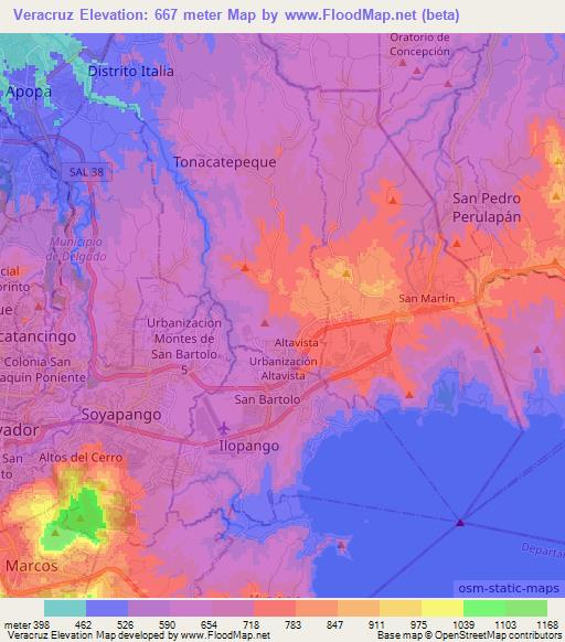 Veracruz,El Salvador Elevation Map