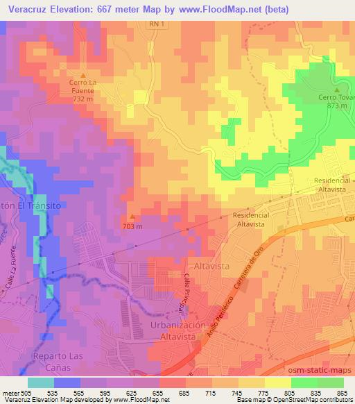 Veracruz,El Salvador Elevation Map