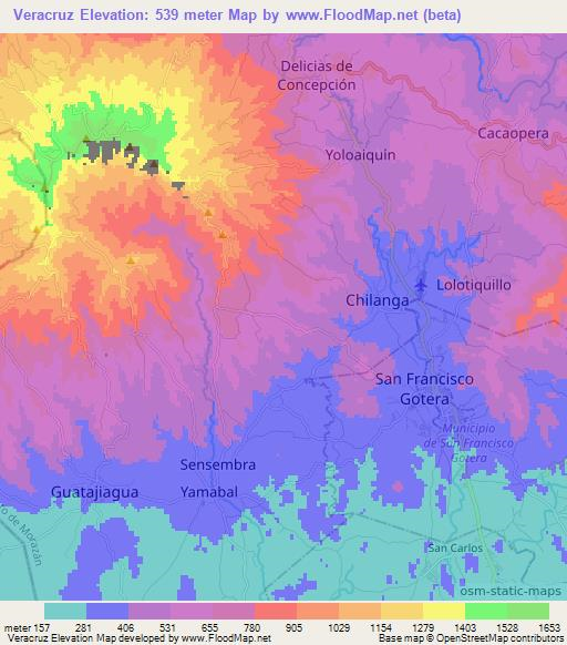 Veracruz,El Salvador Elevation Map