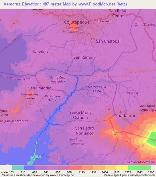 Veracruz,El Salvador Elevation Map