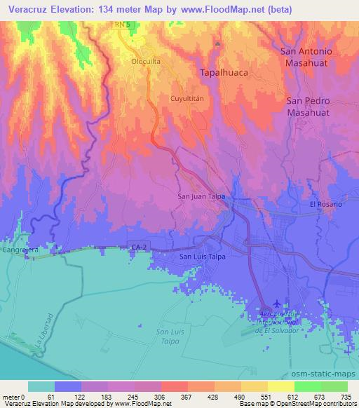 Veracruz,El Salvador Elevation Map