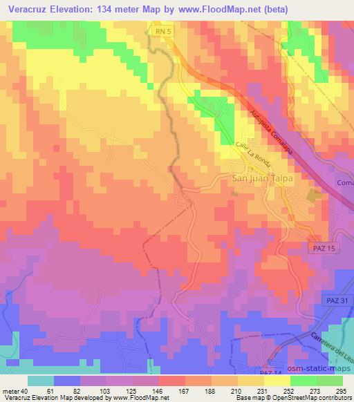 Veracruz,El Salvador Elevation Map