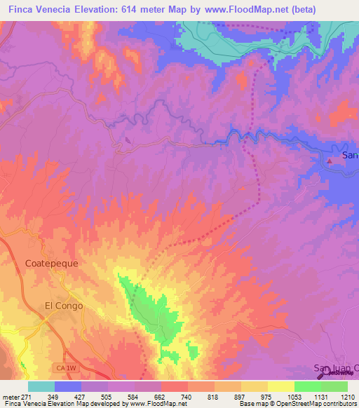 Finca Venecia,El Salvador Elevation Map