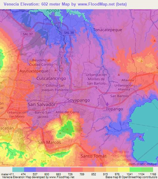 Venecia,El Salvador Elevation Map