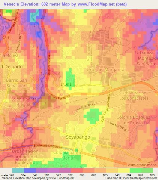 Venecia,El Salvador Elevation Map