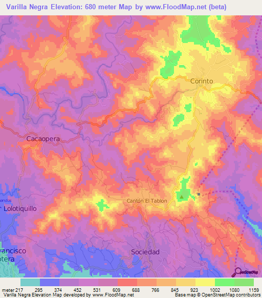 Varilla Negra,El Salvador Elevation Map