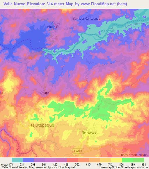 Valle Nuevo,El Salvador Elevation Map