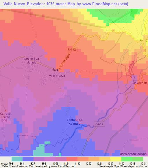 Valle Nuevo,El Salvador Elevation Map
