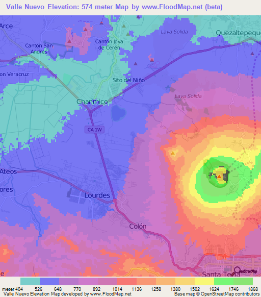 Valle Nuevo,El Salvador Elevation Map