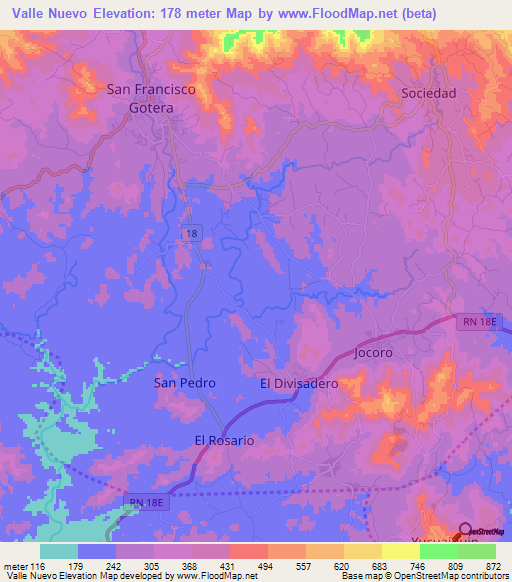 Valle Nuevo,El Salvador Elevation Map