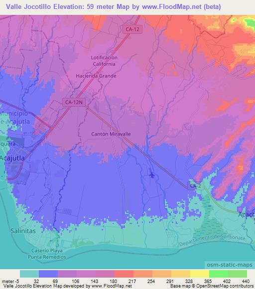 Valle Jocotillo,El Salvador Elevation Map