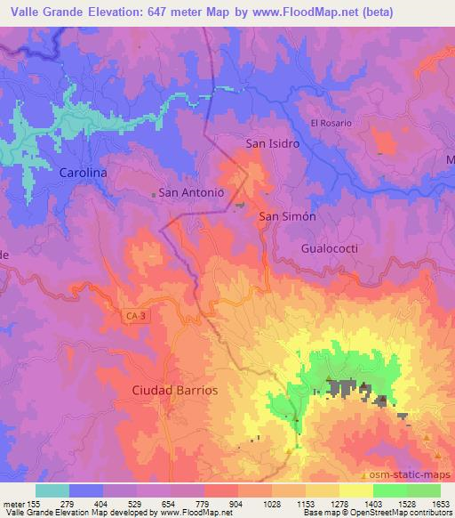 Valle Grande,El Salvador Elevation Map