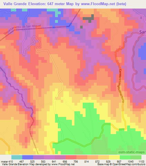 Valle Grande,El Salvador Elevation Map