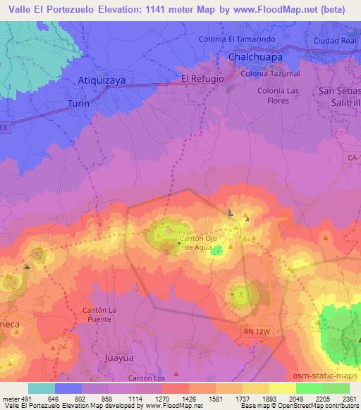 Valle El Portezuelo,El Salvador Elevation Map
