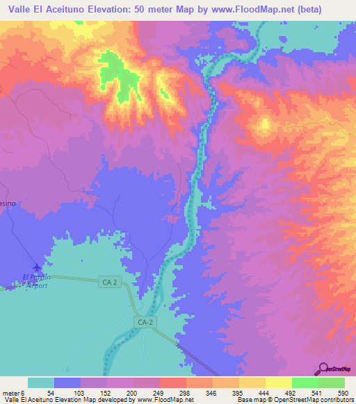 Valle El Aceituno,El Salvador Elevation Map