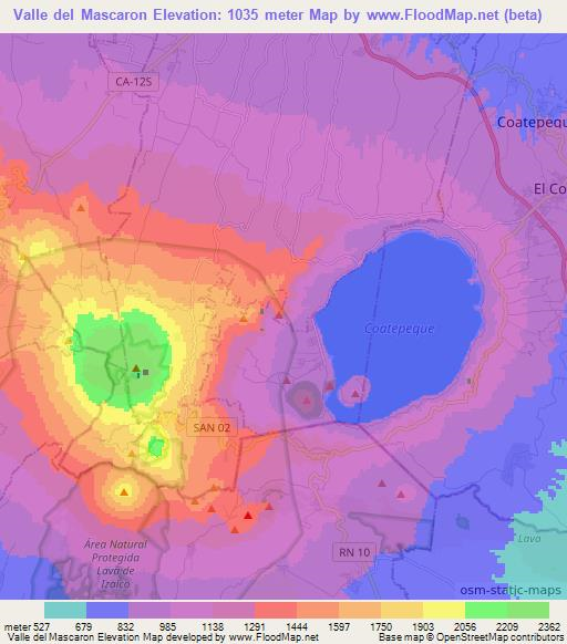 Valle del Mascaron,El Salvador Elevation Map