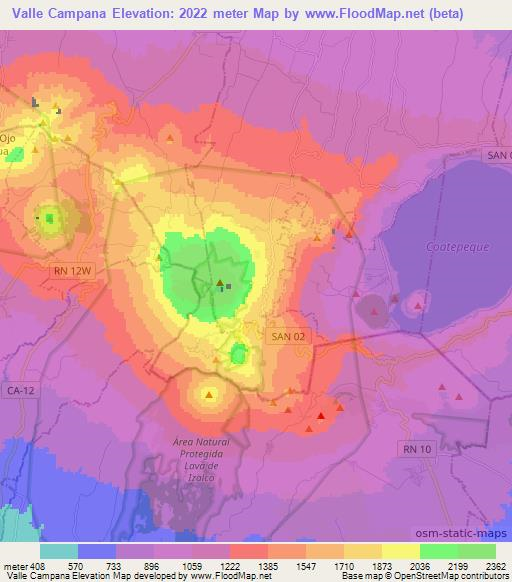 Valle Campana,El Salvador Elevation Map