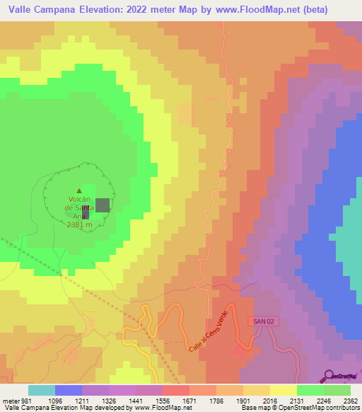 Valle Campana,El Salvador Elevation Map