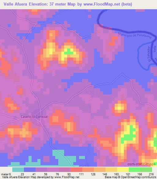 Valle Afuera,El Salvador Elevation Map